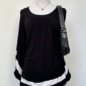Y2K Black & Single White Striped Long-Sleeve Poncho